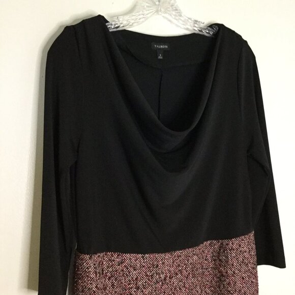 Talbots Black & Tweed Drape Neck Career Dress - Picture 4 of 9